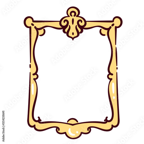 Rectangular vintage decorative picture frame. Ornate floral decor for photos and mirrors. Victorian retro frame, with leaf ornament cartoon vector illustration