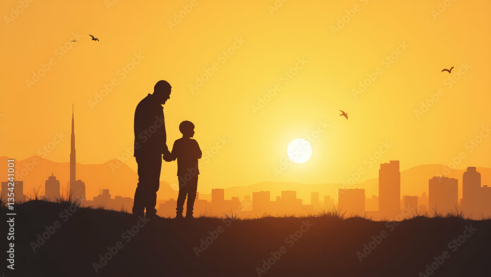 Father and Son Silhouette: A Vector of Hope and Generational Bonding Father and Son Silhouette: A Vector of Hope and Generational Bonding