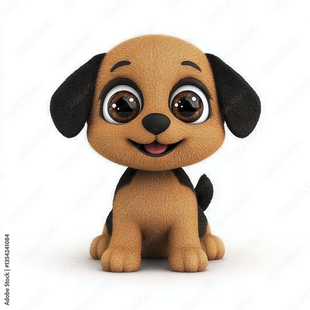 Fototapeta premium Adorable Cartoon Puppy with Big Eyes: A Happy and Playful Pet Illustration