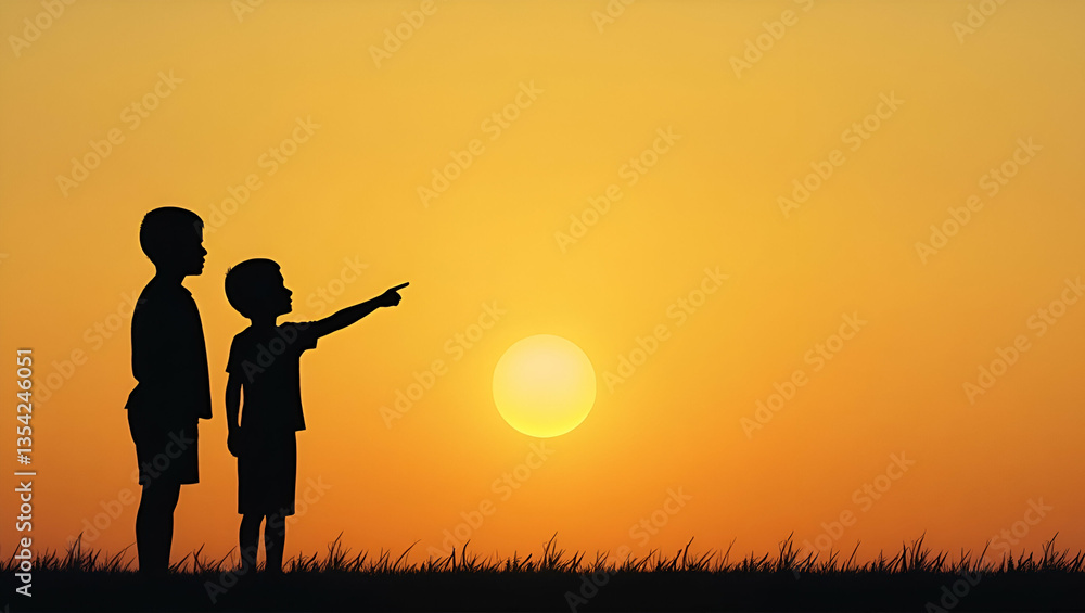 Inspiring Future Vision: Flat Silhouette of a Boy Pointing Forward - A Creative Vector Illustration Representing Hope, Aspiration, and Smart Business Tone Inspiring Future Vision: Flat Silhouette of a Boy Pointing Forward - A Creative Vector Illustration Representing Hope, Aspiration, and Smart Business Tone