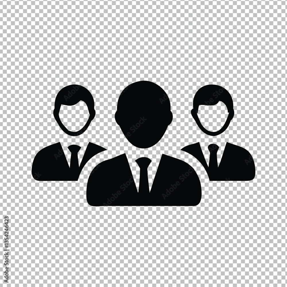 Business team, corporate leadership, silhouette icons, three executives, professional avatars, black and white, minimalist design, transparent background, stylized business figures Business team, corporate leadership, silhouette icons, three executives, professional avatars, black and white, minimalist design, transparent background, stylized business figures