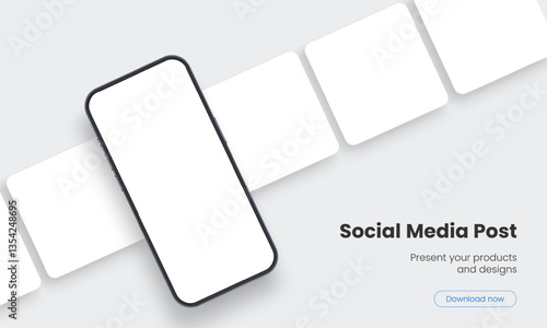 Cellphone With Blank Square Social Media Posts Templates. Vector Illustration