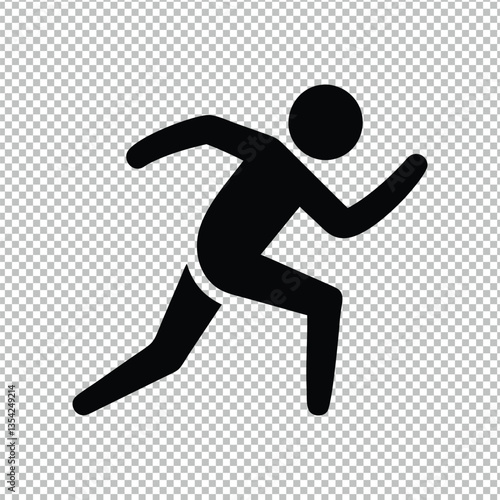 minimalist icon, running figure, black silhouette, dynamic pose, stick figure style, simple geometric shapes, athletic symbol, transparent background, high contrast, sports pictogram, universal design
