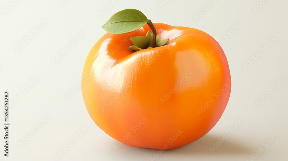 3D persimmon with a slightly flattened shape, isolated on transparent background, glossy orange skin, smooth textures, clean edges, and vibrant and realistic presentation. 3D persimmon with a slightly flattened shape, isolated on transparent background, glossy orange skin, smooth textures, clean edges, and vibrant and realistic presentation.