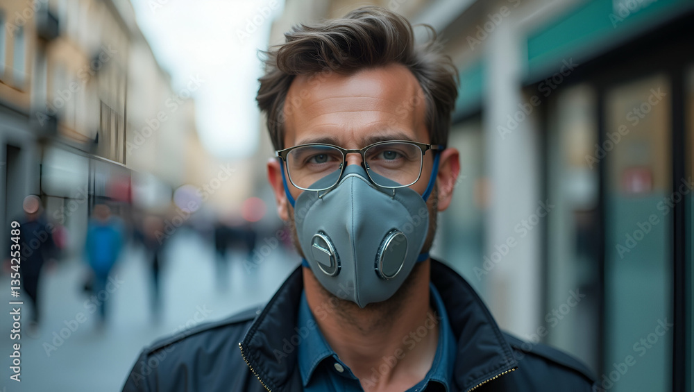 Flat Man wearing N95 PM 2.5 mask air pollution dust safety limits healthcare ecology environmental health awareness concept as Man in N95 mask demonstrates caution safety from polluted air highlights Flat Man wearing N95 PM 2.5 mask air pollution dust safety limits healthcare ecology environmental health awareness concept as Man in N95 mask demonstrates caution safety from polluted air highlights