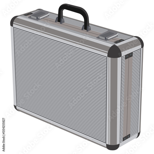 metal briefcase, metal silver briefcase office object.