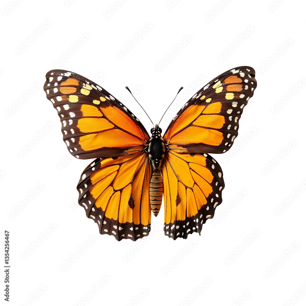 Fototapeta premium Monarch-Butterfly-Orange-Wings-Black-Background-Insect-Macro