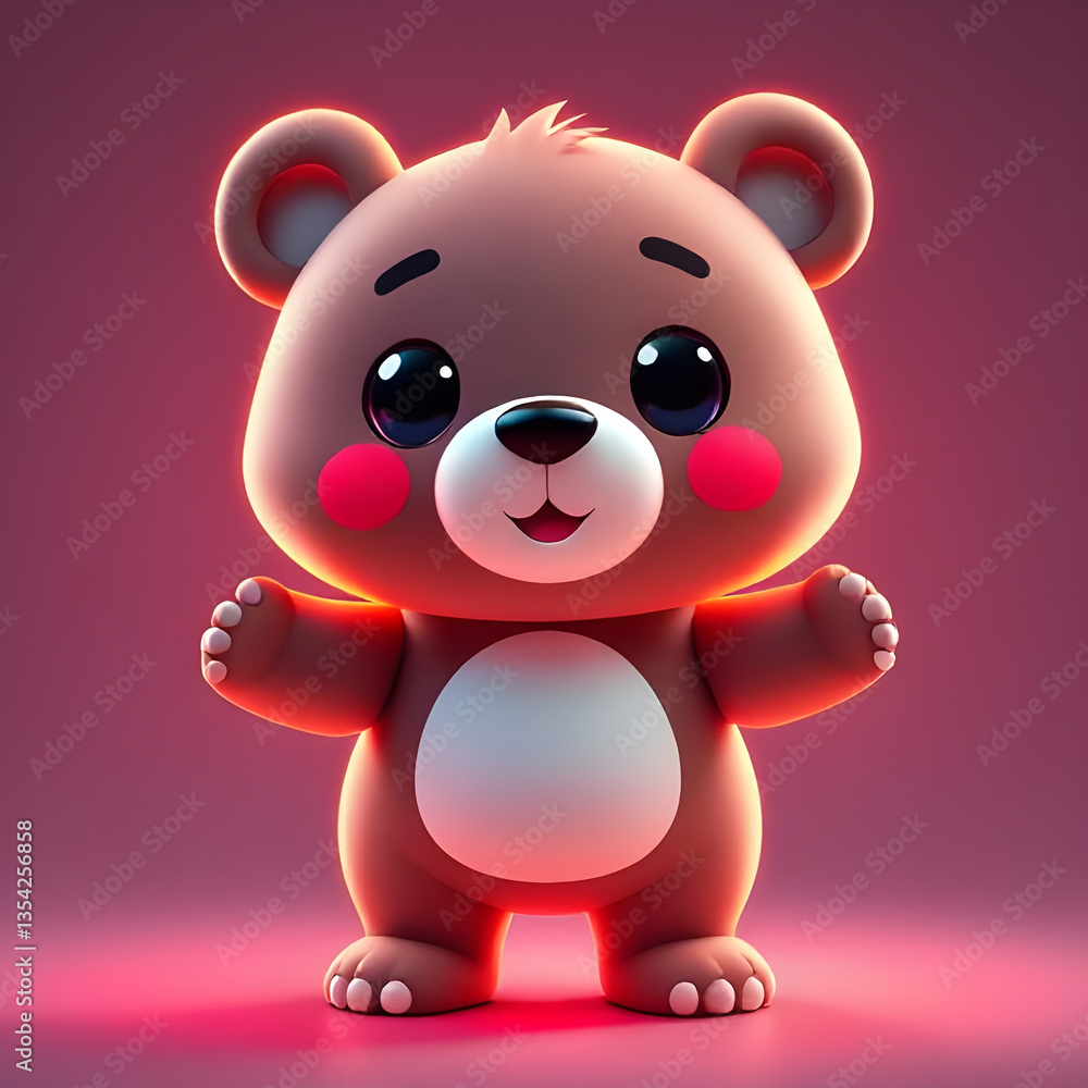 Fototapeta premium 3D Cartoon Bear with Neon-lit effect