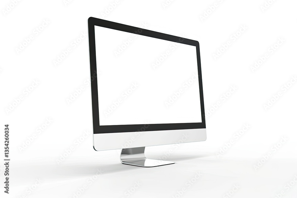 Right Side View New Model of Computer Display with Blank White Screen Isolated on White Background Right Side View New Model of Computer Display with Blank White Screen Isolated on White Background