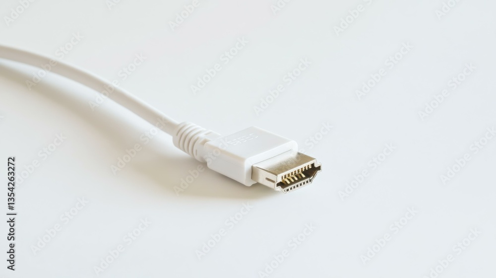 Macro shot of a white HDMI cable connector used for transmitting digital data with high resolution video and audio Macro shot of a white HDMI cable connector used for transmitting digital data with high resolution video and audio