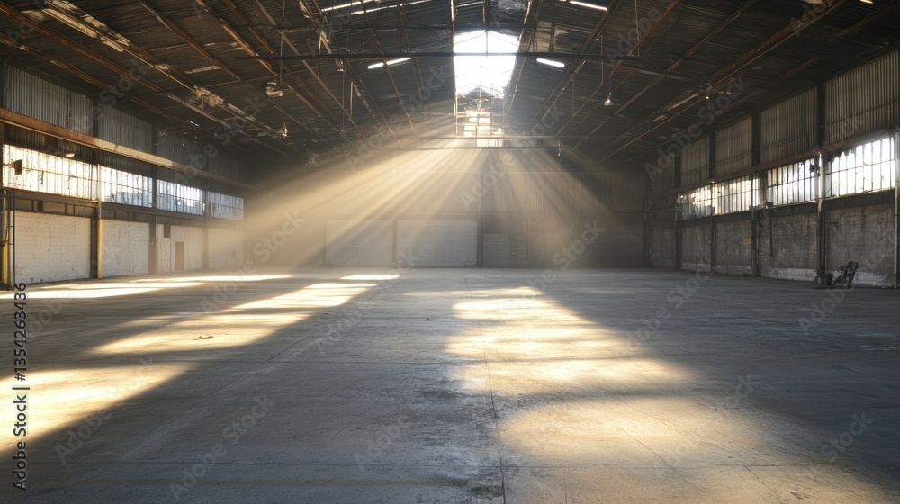 Sunbeams Illuminating a Vast Empty Warehouse Sunbeams Illuminating a Vast Empty Warehouse