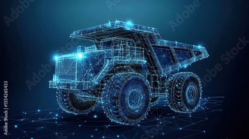 Digital Rendering of a Mining Dump Truck, Futuristic Technology in Heavy Machinery Industry