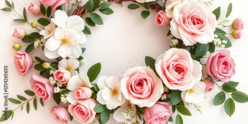 Wallpaper Mural Beautiful Pink White Rose Wreath Floral Arrangement Spring Flowers Torontodigital.ca