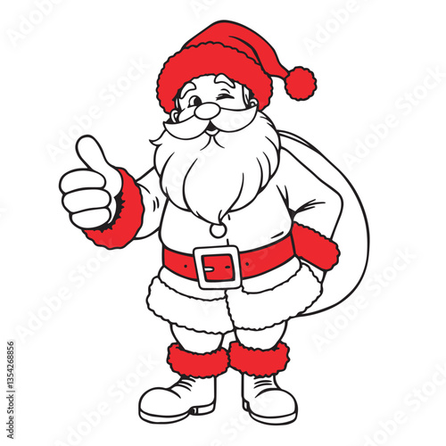 Continuous one line art drawing a santa claus giving a thumbs up design vector illustration.