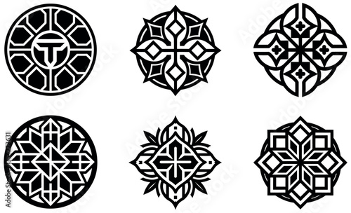Six intricate black and white decorative circle designs.