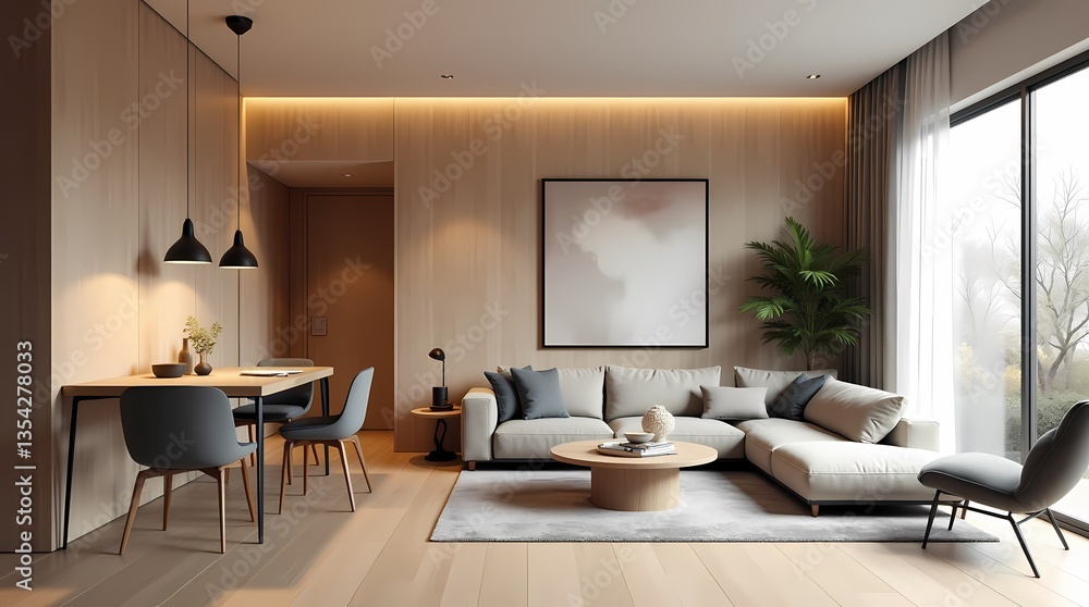 Fototapeta premium Modern living room interior with comfortable furniture and contemporary design