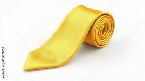 Bright yellow tie with a sleek design, displayed on transparent background, smooth and polished surface, crisp focus, clean lines, and cheerful and bold appearance.