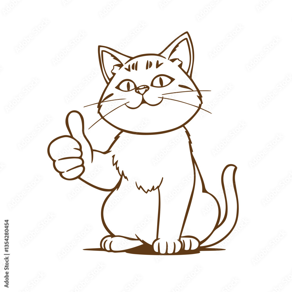Continuous one line art drawing a cat giving a thumbs up design vector illustration. Continuous one line art drawing a cat giving a thumbs up design vector illustration.