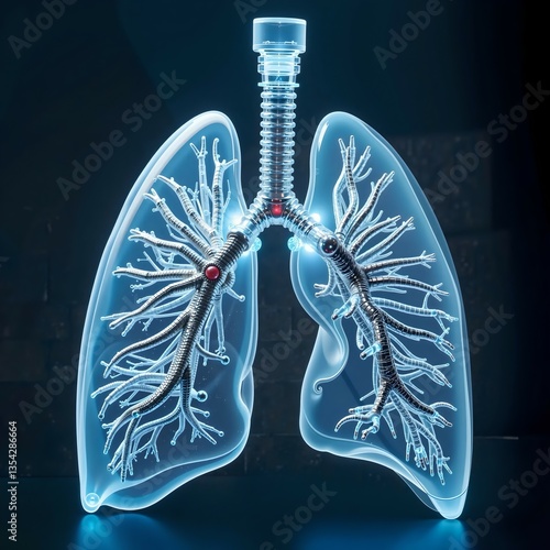 Lungs depicted with intricate details of bronchi and alveoli in a glowing illustration
