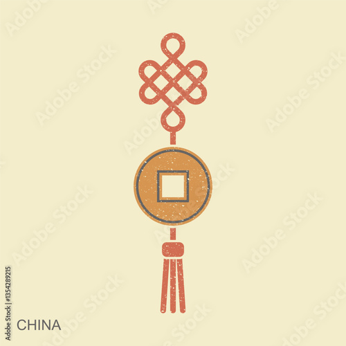 Chinese red knot vector illustration. Chinese traditional symbol. Flat retro style icon