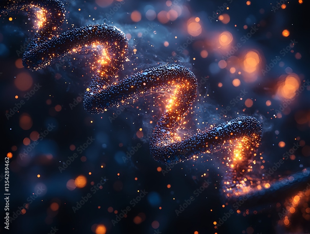 Soft glowing DNA strands rise into a floating neural network under ethereal blue lavender and golden ambient light Soft glowing DNA strands rise into a floating neural network under ethereal blue lavender and golden ambient light