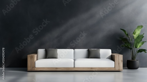 Wallpaper Mural Modern minimalist living room with a white sofa and wooden frame Torontodigital.ca