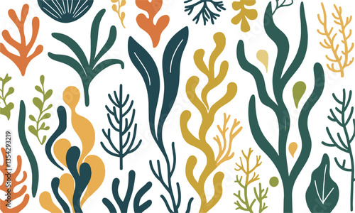 Modern vector-style illustration featuring a collection of stylized botanical elements, easily editable.