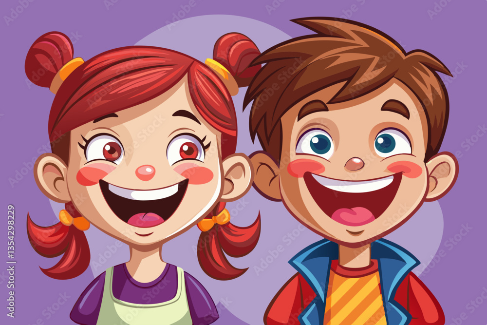 boy and girl with funny smile and isolated background boy and girl with funny smile and isolated background