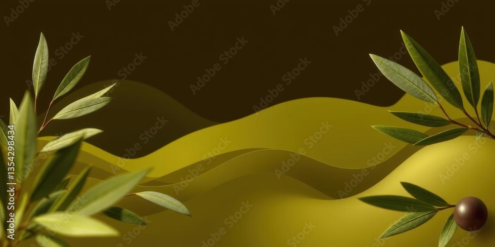 Olive Branch Green Leaves Abstract Waves Nature Background Olive Branch Green Leaves Abstract Waves Nature Background