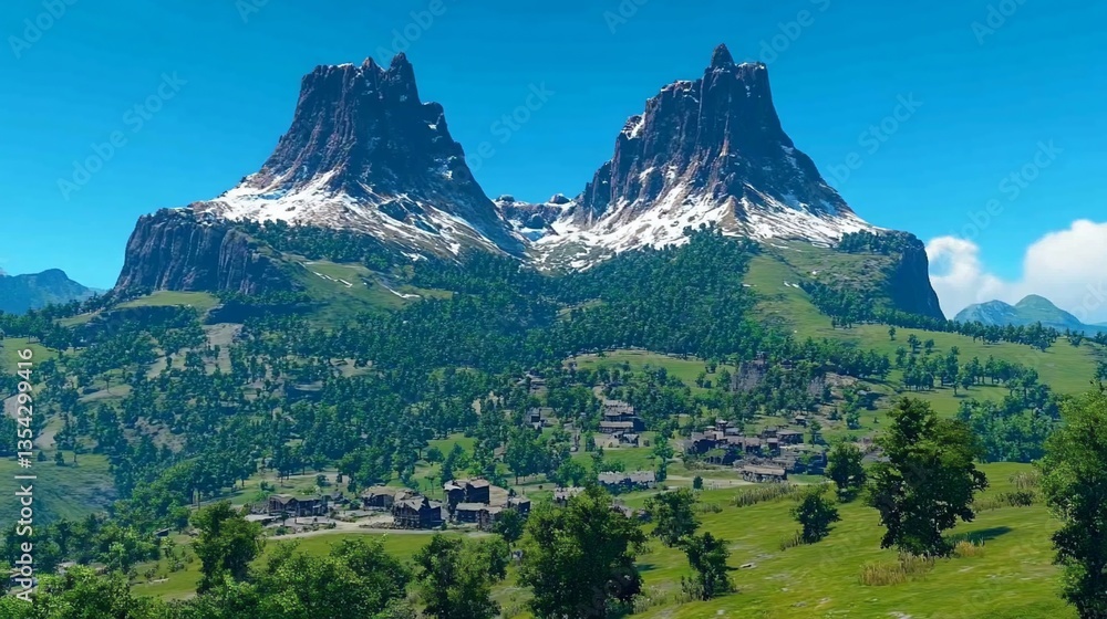 Fototapeta premium Majestic Alpine village nestled in mountains