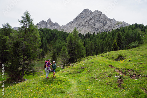 nature sceneries along the trail to Lagusel lake inside Val San Nicolò, Pozza di Fassa, Dolomites, Italy