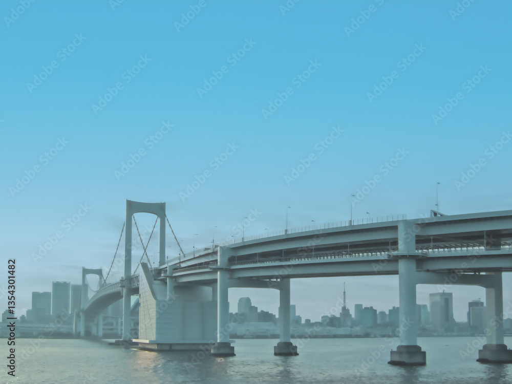 Obraz premium レインボーブリッジと東京タワー。イラスト風の写真。