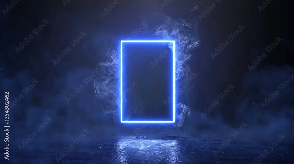 Futuristic neon frame with glowing edges and misty background for creative visual concepts and design Futuristic neon frame with glowing edges and misty background for creative visual concepts and design