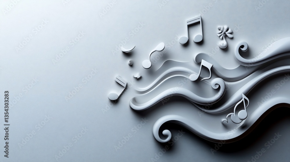 Fototapeta premium Melodic motion: A symphony of notes and swirling lines in monochrome elegance