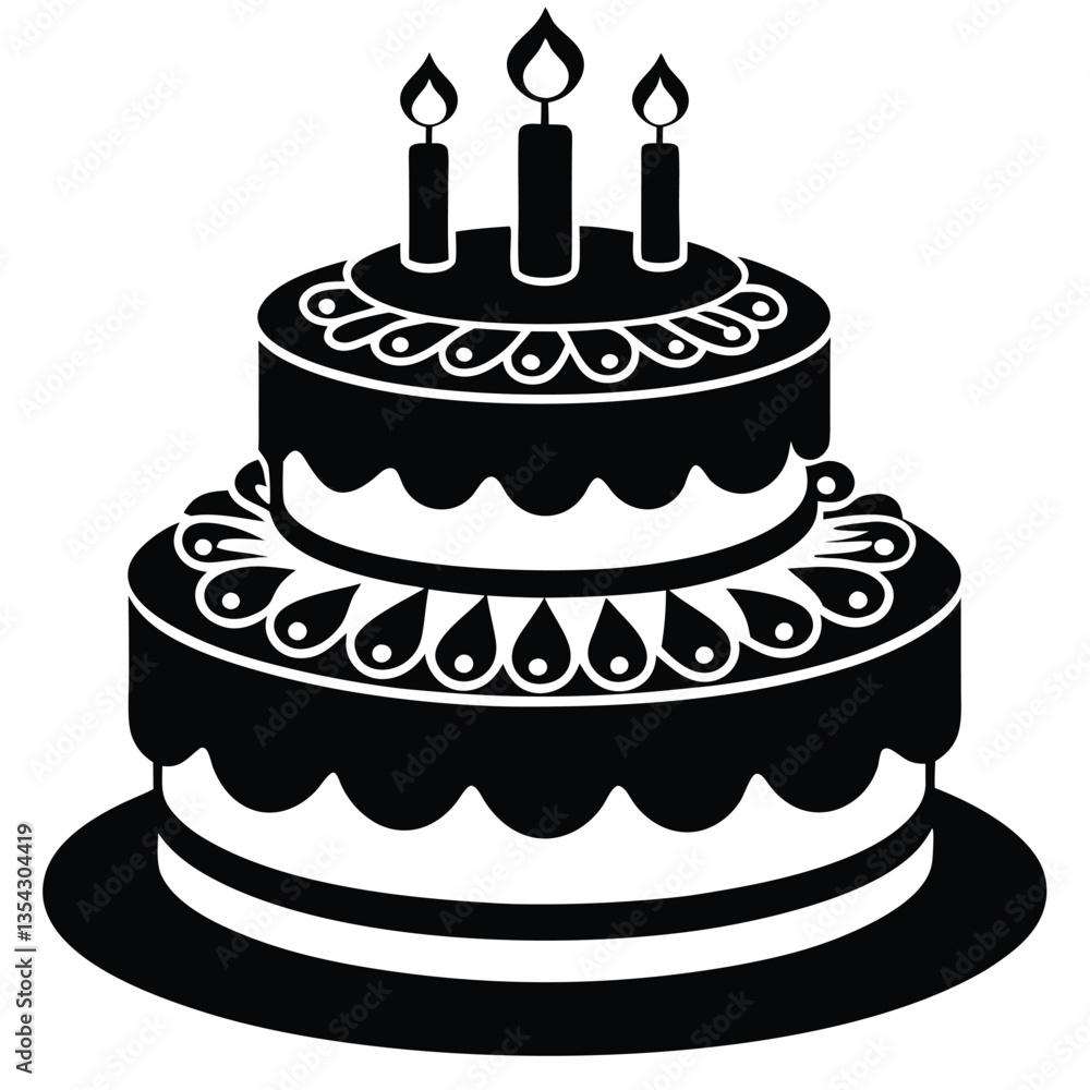 Birthday cake vector silhouette, birthday cake icon Birthday cake vector silhouette, birthday cake icon