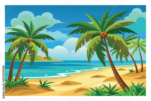 A simple and clear name for the image could be:
Tropical beach with palm trees and ocean view