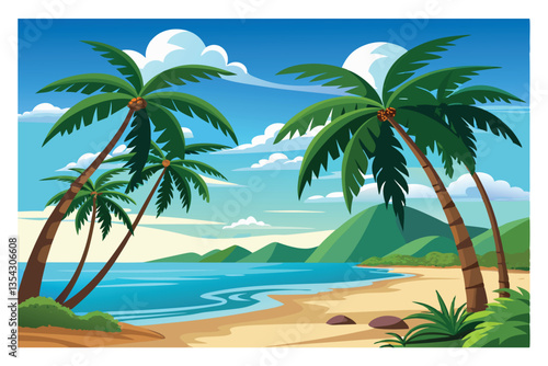 A simple and clear name for the image could be:
Tropical beach with palm trees and ocean view