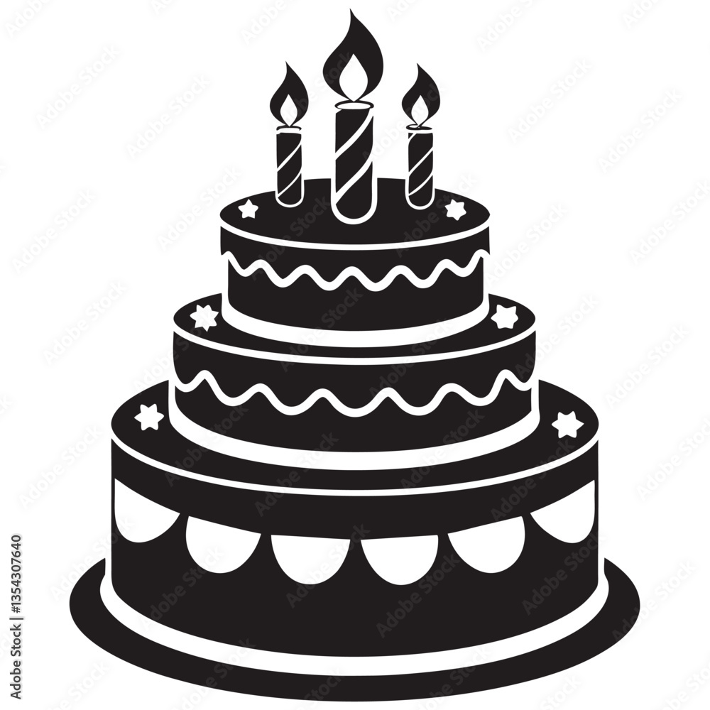Black and White Birthday party classic Cake Designs with Candles Black and White Birthday party classic Cake Designs with Candles