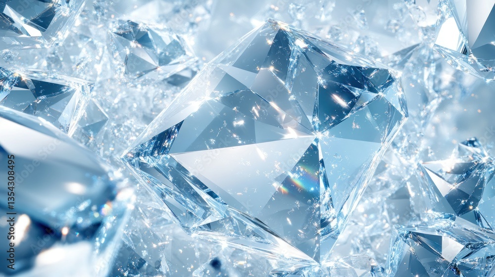 A mesmerizing array of multifaceted ice crystals, glittering with internal light reflections A mesmerizing array of multifaceted ice crystals, glittering with internal light reflections