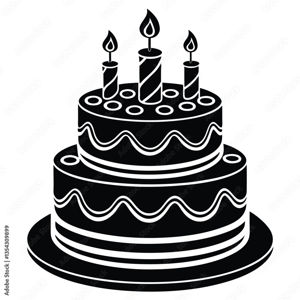 Birthday cake collection black silhouette style on white background Birthday cake collection black silhouette style on white background