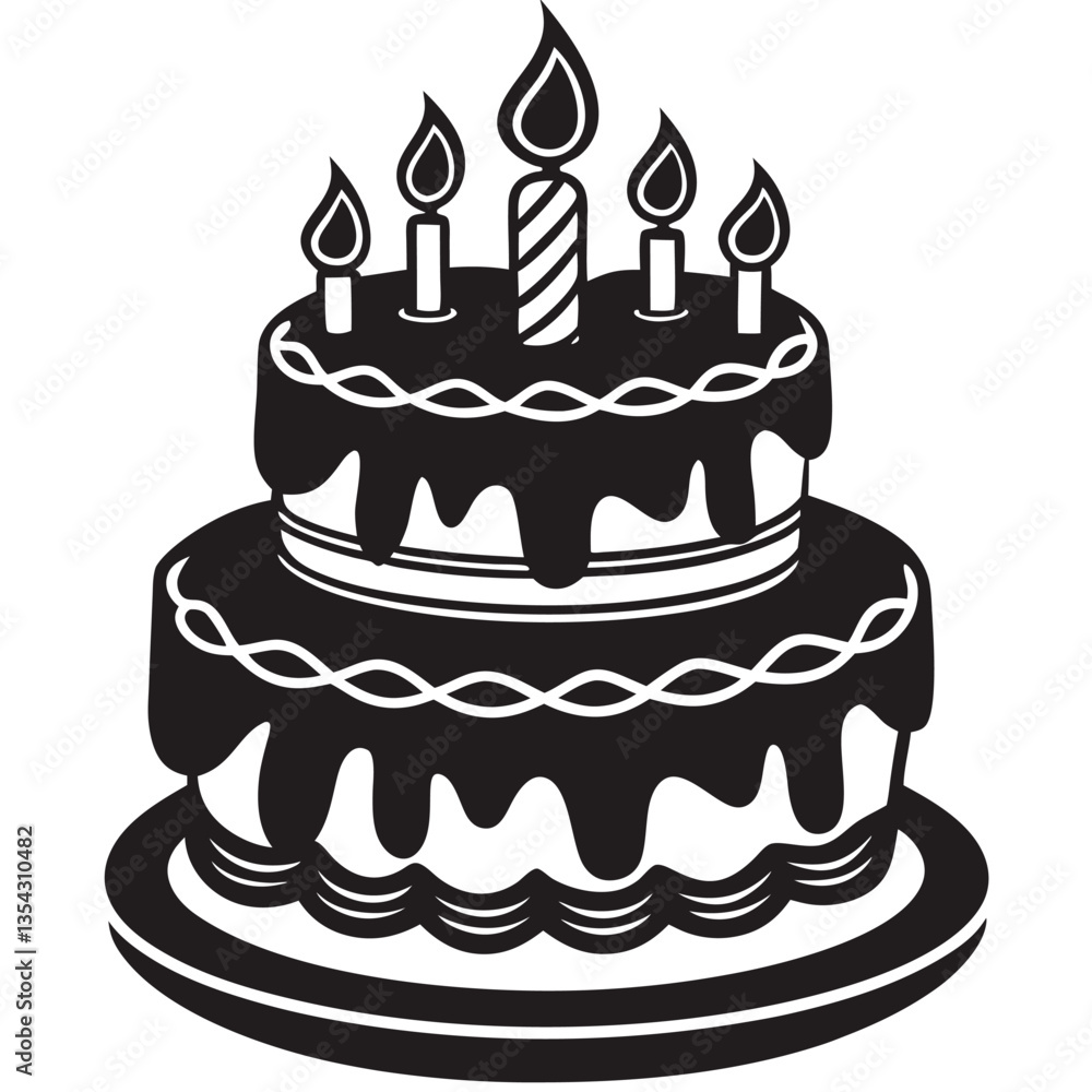 Birthday cake collection black silhouette style on white background Birthday cake collection black silhouette style on white background