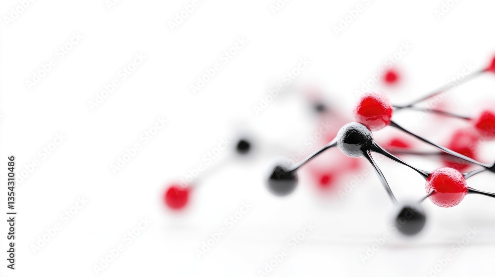 Molecular Structure.  Red and black spheres connected by thin lines.  Detailed 3D model of chemical bonds