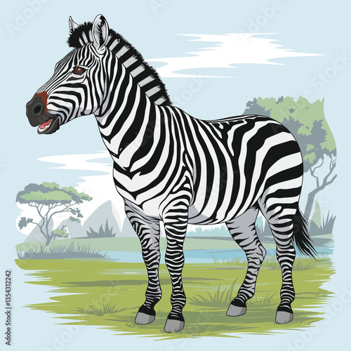 a illustrator vector zebra with a white