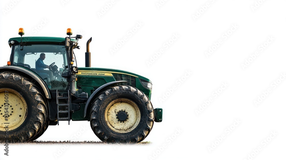 Obraz premium Green tractor on white background