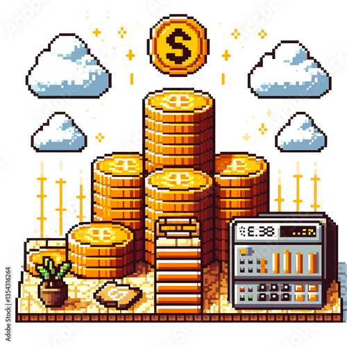 "Logotipo de altcoin de criptomoeda em estilo de ilustração pixelada colorida, criado em formato de clipart vetorial premium sobre fundo branco para projetos de cripto."