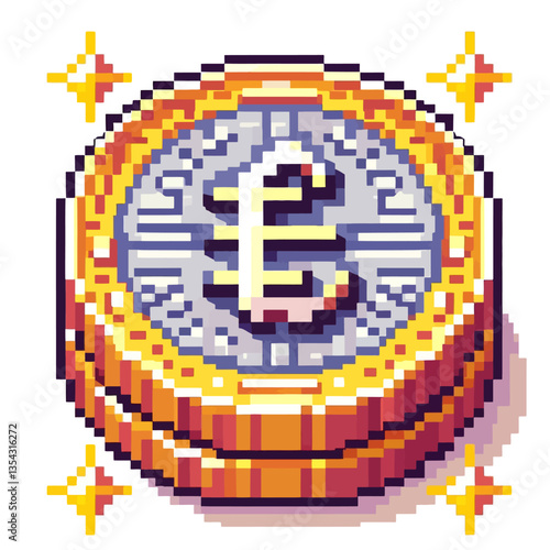 "Logotipo de altcoin de criptomoeda em estilo de ilustração pixelada colorida, criado em formato de clipart vetorial premium sobre fundo branco para projetos de cripto."