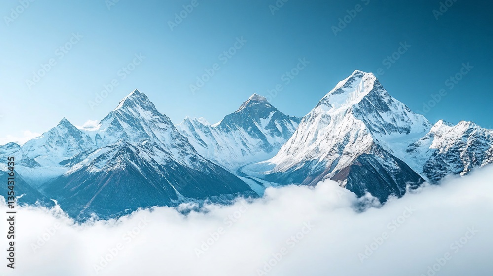 Majestic Himalayan peaks above clouds at sunrise Majestic Himalayan peaks above clouds at sunrise