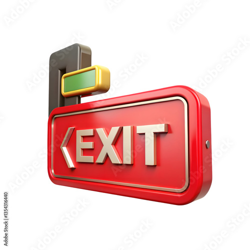 3D Exit Sign with Door and Arrow.