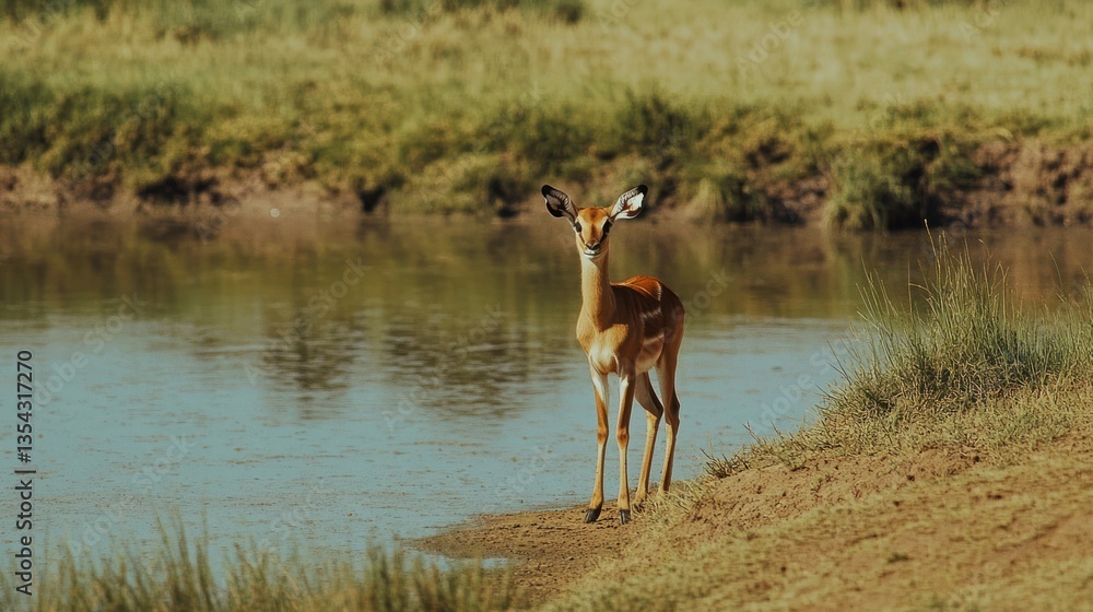 Impala by water in savanna. Possible use Nature photography Impala by water in savanna. Possible use Nature photography