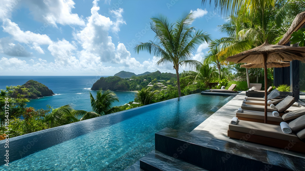 Fototapeta premium Luxury Resort Infinity Pool with Breathtaking Ocean View